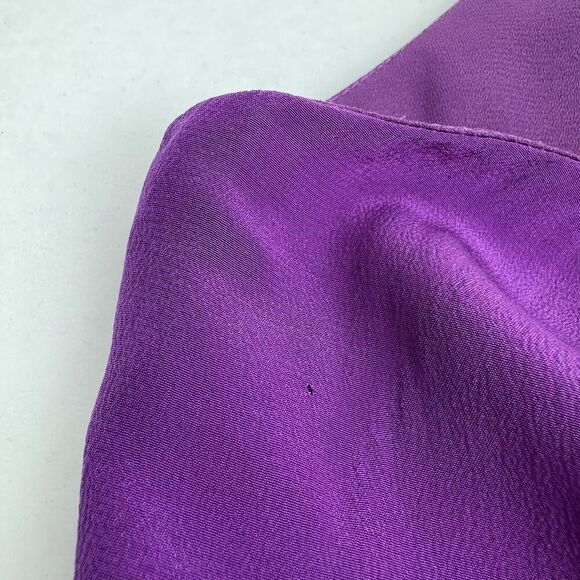 Suzie Chin For Maggy Boutique Women Silk Dress Sz 14 Purple Ruffle Racerback - Picture 10 of 15